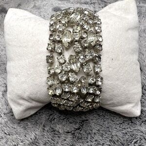 Vintage Rhinestone Silver Colored Extra Wide Bracelet